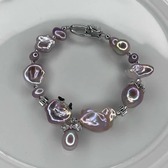 😍 Amazing Natural Unicorn Handmade Freshwater Pearl Bracelet Necklace Purple - Picture 2 of 3